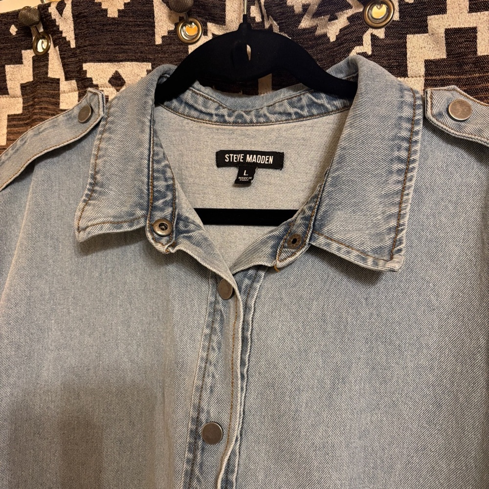 Steve Madden Size L Denim Dress, 100% Cotton - Picture 7 of 14